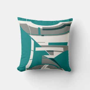 Coussin Bleu-vert Gris Blanc Abstrait Géométrique Courbe