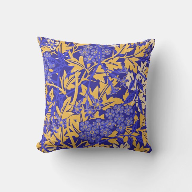 Coussin Bleu vif ornemental et jaune or (Recto)