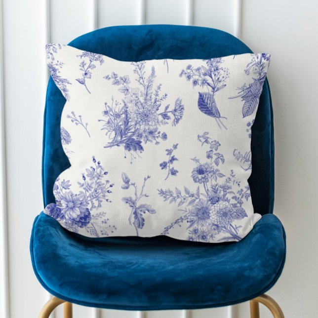 Coussin Bleu vintage chute botanique (Créateur téléchargé)