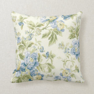 Coussin bleu vintage de papier peint floral