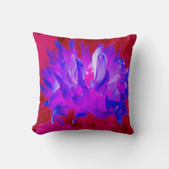 Coussin Bleu violet étonnant et rose chaud cactus Dahlia (Recto)