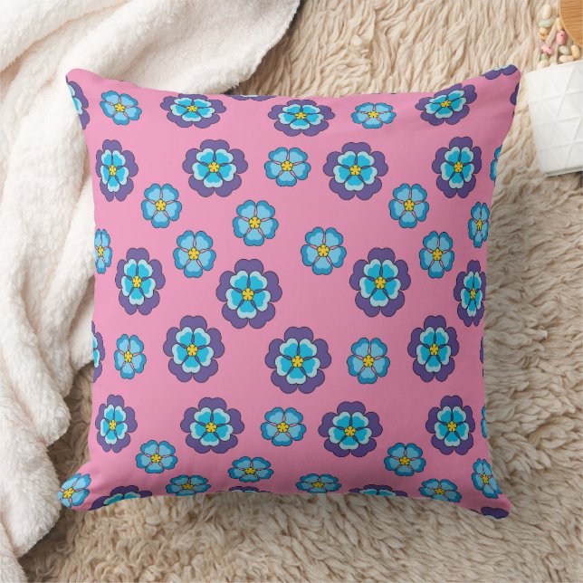 Coussin Bleu Violet rose motif floral (Couverture)