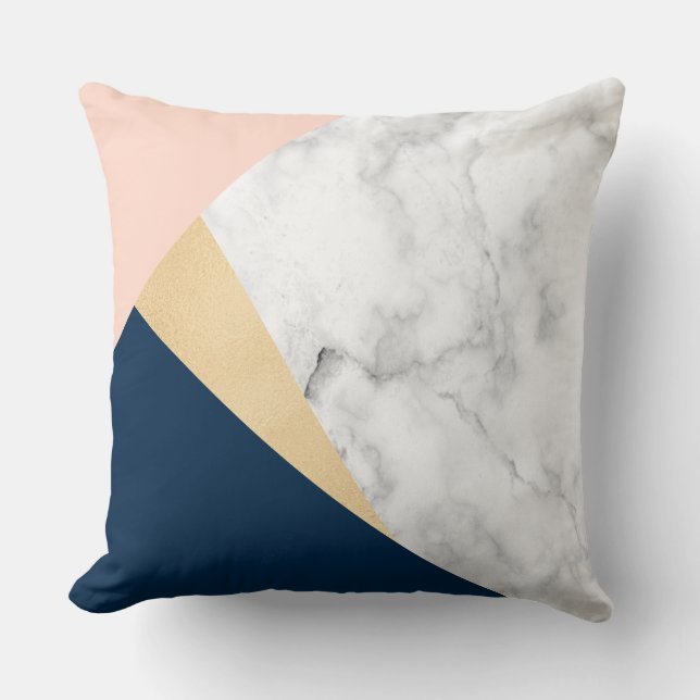 Coussin bloc bleu de couleur de pêche de marbre blanche (Recto)