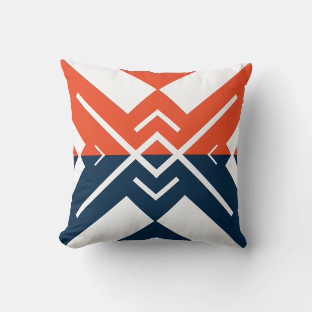 Coussin Bloc de couleur bleu marine orange géométrique mod (Recto)