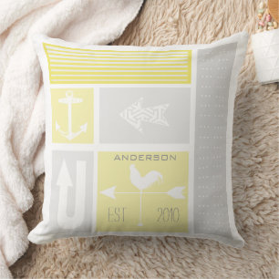 Coussin Bloc de couleur gris jaune nautique personnalisé