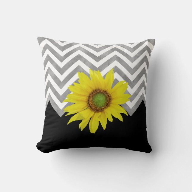 Coussin Bloc de couleur gris noir blanc Chevron avec tourn (Recto)