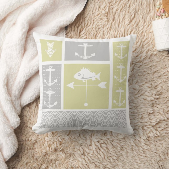 Coussin Bloc de couleur jaune gris marine personnalisé (Couverture)