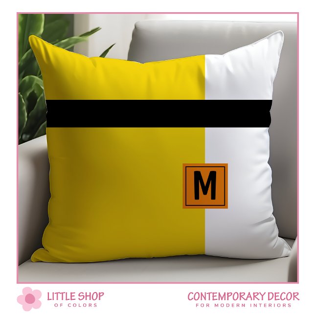 Coussin Bloc de couleur jaune moderne Monogramme (Créateur téléchargé)