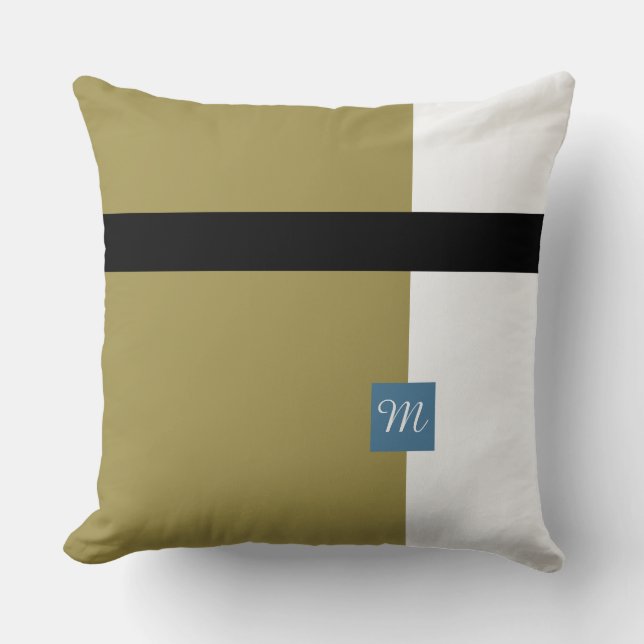 Coussin Bloc de couleur vert olive monogrammé (Recto)