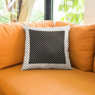 Coussin Bloc de couleur vintage noir et blanc à pois