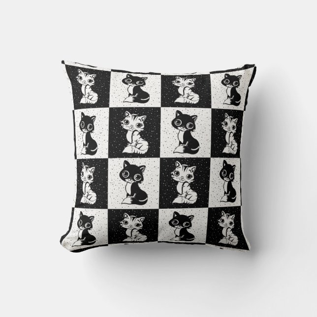 Coussin Bloc de monogramme noir blanc pour chat (Recto)