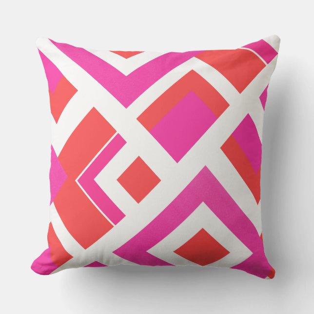 Coussin Bloc géométrique blanc rose chaud (Recto)