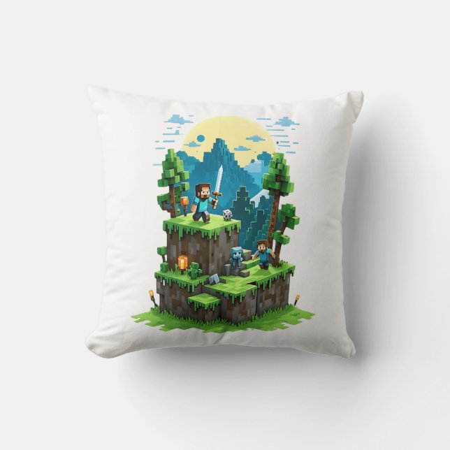 Coussin BlockQuest Adventures - Pixel Art Thlow Pillow (Recto)