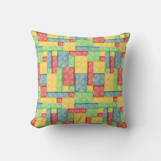 Coussin Blocs colorés de construction en aquarelle (Recto)