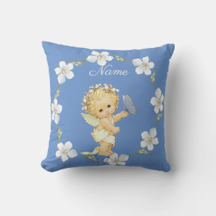 Coussin Blonde Ange bébé avec nom de papillon en céramique