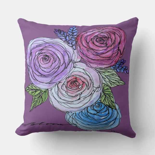 Coussin Bloom 4 Roses (violet) (Recto)