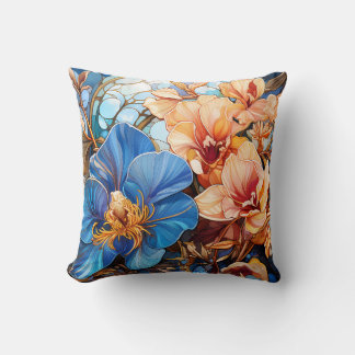 Coussin Blue and Coral Orchid Throw Pillow