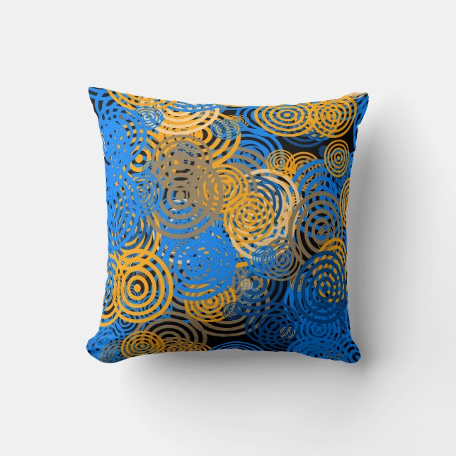 Coussin Blue and Orange Concentric Circles Throw Pillow (Recto)