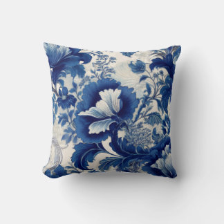 Coussin Blue and white floral throw pillow