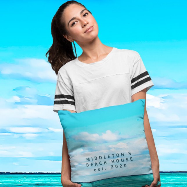 Coussin Blue Aqua Ocean Sky Coastal Famille personnelle (Créateur téléchargé)