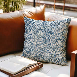 Coussin Blue Arcadia William Morris Hawthorn Motif feuille