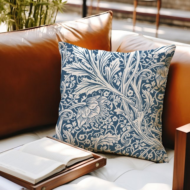 Coussin Blue Arcadia William Morris Hawthorn Motif feuille (Créateur téléchargé)