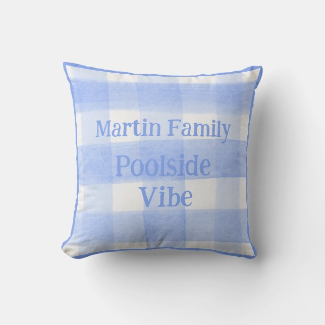 Coussin Blue Check Gingham POOLSIDE VIBE (Recto)