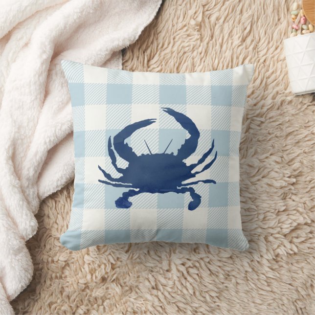 Coussin Blue Crab Nautical Blue Gingham Check (Couverture)
