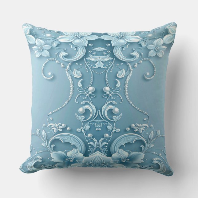 Coussin Blue Decorative Floral Throw Pillow (Recto)