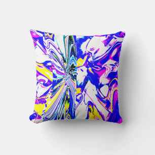 Coussin Blue Dream Fleur Abstraite avec rose et jaune
