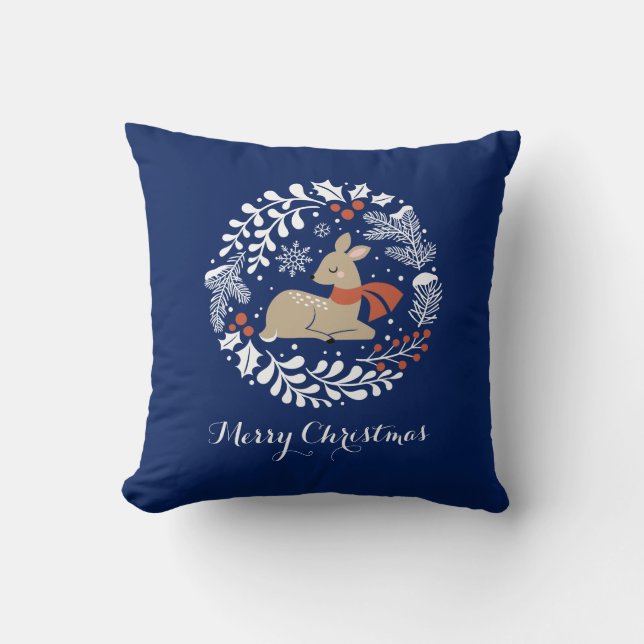 Coussin Blue Festive Christmas Reindeer (Recto)