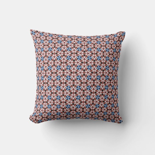 Coussin Blue Floral  Pink and Brown (Recto)