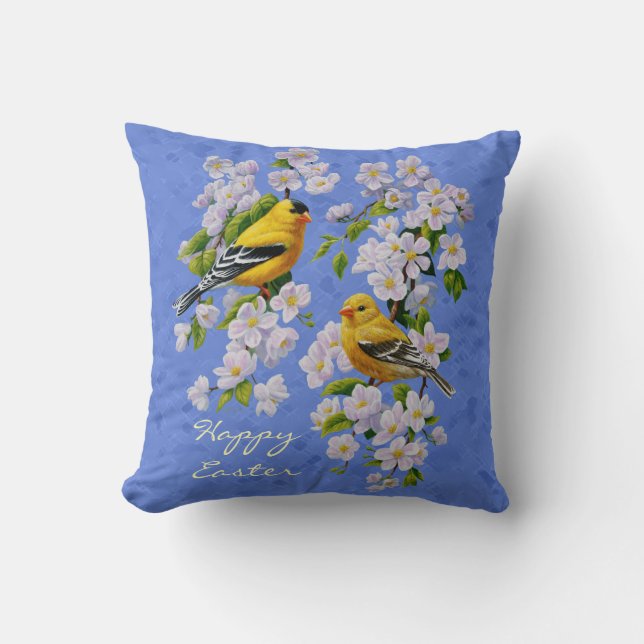 Coussin Blue Goldfinch Birds et Flowers (Recto)