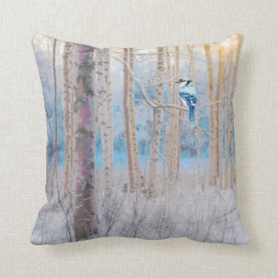 Coussin Blue Grey Blue Jay Oiseaux Forêt Arbres Art