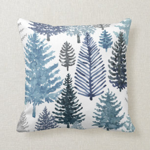 Coussin Blue Grey Winter Pine Trees de vacances Jeu d'orei