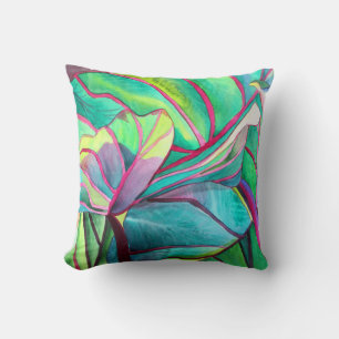 Coussin Blue Hawaii Tropical leaf folios art