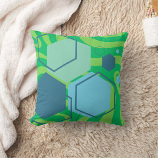 Coussin Blue Hexagon Green Wave Abstrait Throw Pillow