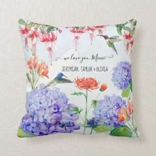 Coussin Blue Hydrangea Élégante florale Nous vous aimons M