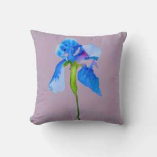 Coussin Blue Iris aquarelle fleurie grande fleurs