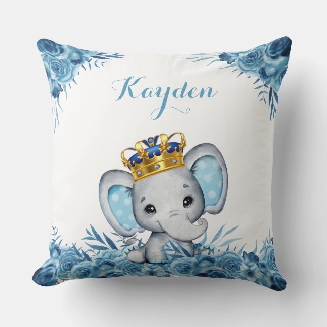 Coussin Blue Little Prince Floral Elephant Baby  (Recto)