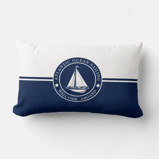 Coussin Blue Lumbar Navy avec Étiquette à voile (Recto)