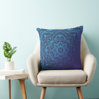 Coussin Blue Moon Mandala Throw Pillow