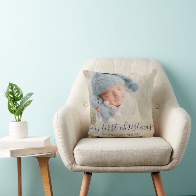 Coussin Blue My First Christmas Baby Photo (Chaise)