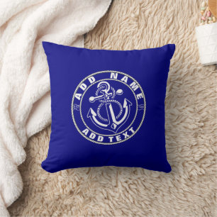 Coussin Blue Nautical Ancre yacht club bateau marina Nom