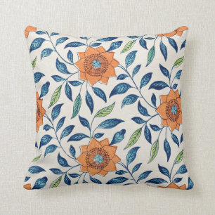 Coussin Blue & Orange Floral Pattern