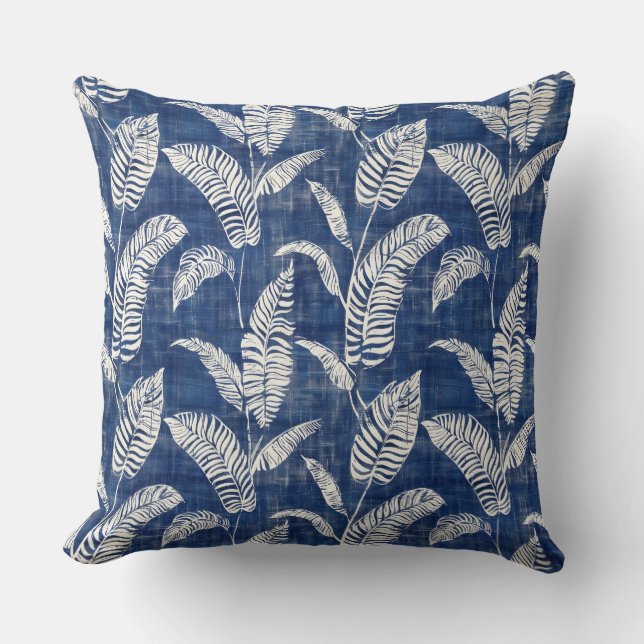 Coussin Blue Palm Feuilles Jeu d'oreiller (Recto)