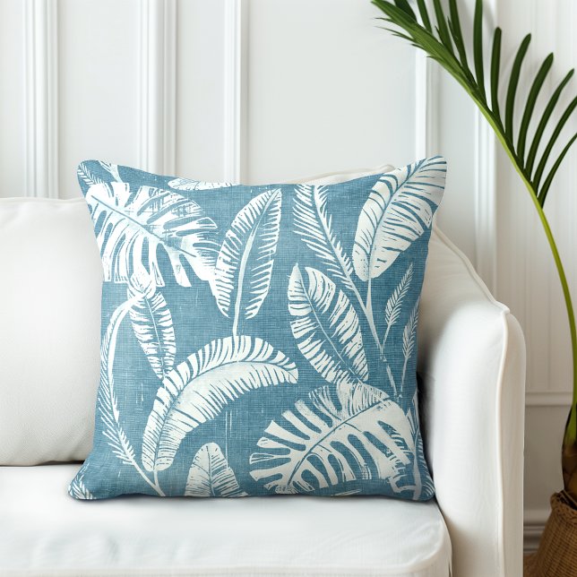 Coussin Blue Palm Feuilles Jeu d'oreiller (Créateur téléchargé)