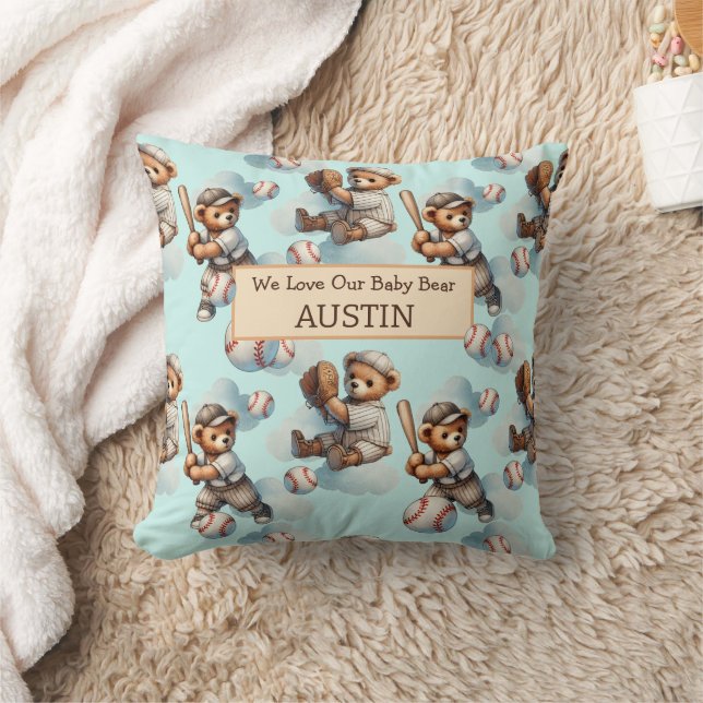 Coussin Blue Personalized Watercolor Teddy Bears (Couverture)
