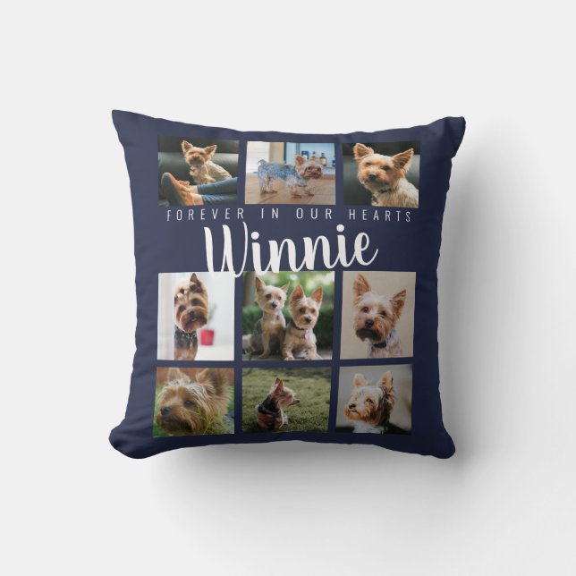 Coussin Blue Pet Photo Collage Mémoire de conservation Nom (Recto)