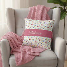 Blue Pink Wildflower Botanical Monogram Name